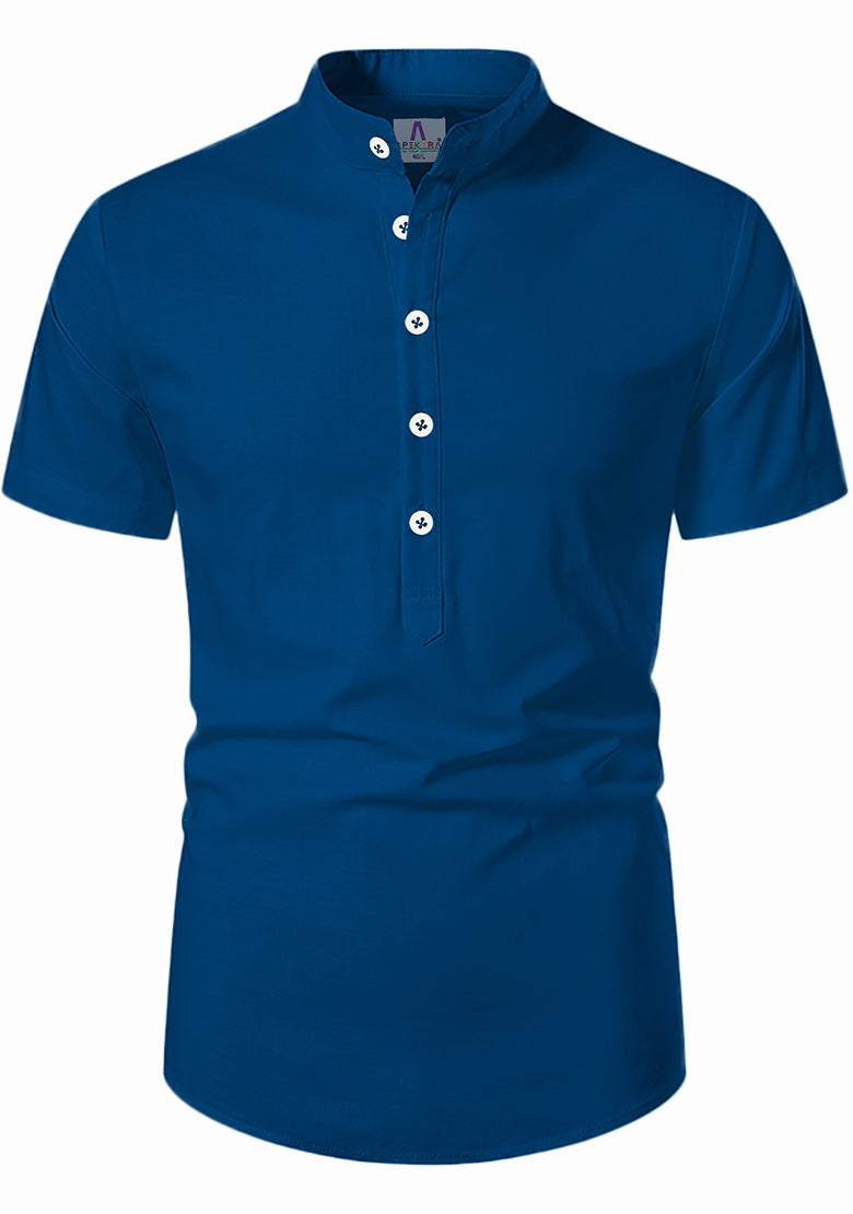 Men's Cotton Fabric Half Sleeve Royal Blue Kurta