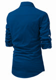 Men's Cotton Fabric Roll Up Sleeve Spread Collar Royal Blue Kurta