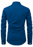 Men's Cotton Fabric Roll Up Sleeve Spread Collar Royal Blue Kurta
