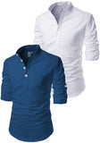 Men's Cotton Blend Fabric Full Sleeve White Common Kurta - Pack of 2