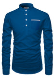 Men's Cotton Fabric Contrast Design Royal Blue Kurta