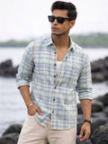 Men's 100% Cotton Fabric Full Sleeve Mint green checkered Casual Shirt