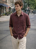 Men's 100% Cotton Fabric Full Sleeve Maroon Vertical Stripe Casual Shirt