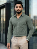 Men's 100% Cotton Fabric Full Sleeve Olive green Micro geometric or textured pattern Shirts