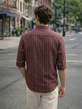 Men's 100% Cotton Fabric Full Sleeve Maroon Vertical Stripe Casual Shirt