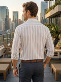 Men's 100% Cotton Fabric Full Sleeve White Vertical Stripe Button-Down Shirt