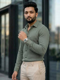 Men's 100% Cotton Fabric Full Sleeve Olive green Micro geometric or textured pattern Shirts
