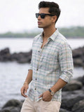 Men's 100% Cotton Fabric Full Sleeve Mint green checkered Casual Shirt
