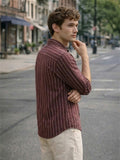 Men's 100% Cotton Fabric Full Sleeve Maroon Vertical Stripe Casual Shirt