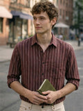 Men's 100% Cotton Fabric Full Sleeve Maroon Vertical Stripe Casual Shirt