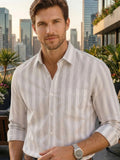Men's 100% Cotton Fabric Full Sleeve White Vertical Stripe Button-Down Shirt