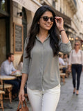 APEKTRA Classic White Rayon Shirt – Elegant 3/4 Sleeve Smart Fit
