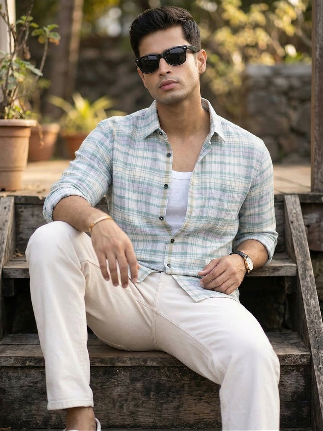 Men's 100% Cotton Fabric Full Sleeve Mint green checkered Casual Shirt