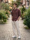 Men's 100% Cotton Fabric Full Sleeve Maroon Vertical Stripe Casual Shirt