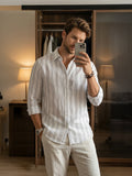 Men's 100% Cotton Fabric Full Sleeve White Vertical Stripe Button-Down Shirt