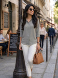 APEKTRA Classic White Rayon Shirt – Elegant 3/4 Sleeve Smart Fit