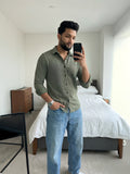 Men's 100% Cotton Fabric Full Sleeve Olive green Micro geometric or textured pattern Shirts