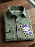 Men's 100% Cotton Fabric Full Sleeve Olive green Micro geometric or textured pattern Shirts