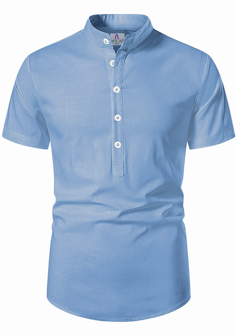 Men's Cotton Fabric Half Sleeve Sky Blue Kurta