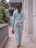 Women's Two Piece Set, Royal Blue, Shirts with Wide Leg Trousers, Full Sleeve