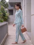 Women's Two Piece Set, Royal Blue, Shirts with Wide Leg Trousers, Full Sleeve