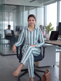 Women's Two Piece Set, Royal Blue, Shirts with Wide Leg Trousers, Full Sleeve