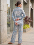 Women's Two Piece Set, Baby Sky Blue, Shirts with Wide Leg Trousers, Full Sleeve