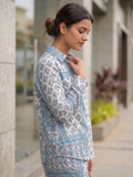 Women's Two Piece Set, Baby Sky Blue, Shirts with Wide Leg Trousers, Full Sleeve