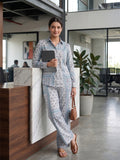 Women's Two Piece Set, Baby Sky Blue, Shirts with Wide Leg Trousers, Full Sleeve