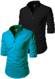 Men's Cotton Blend Fabric Full Sleeve Multi Color Combo Kurta - Pack of 2