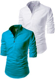 Men's Cotton Blend Fabric Full Sleeve White Common Kurta - Pack of 2