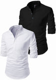 Men's Cotton Blend Fabric Full Sleeve Black Common Kurta - Pack of 2