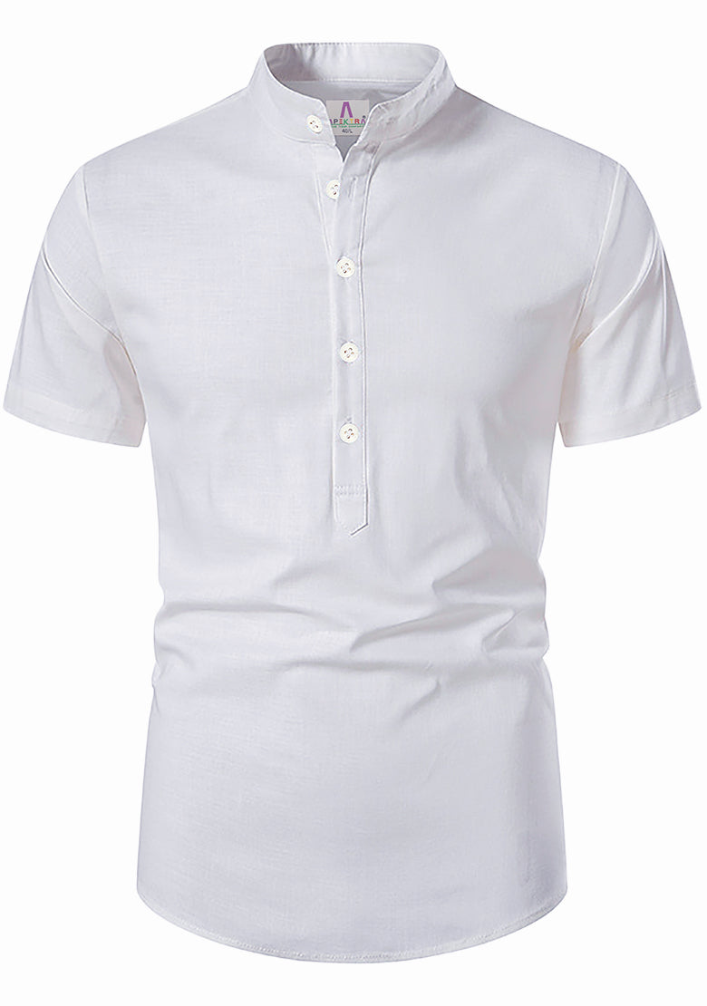 Men's Cotton Fabric Half Sleeve White Kurta