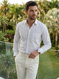 Men's 100% Cotton Fabric Full Sleeve White Casual Grey Striped Shirt