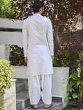 Men White Chikankari Embroidered Straight Kurta (AP30)