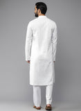 Men White Geometric Embroidered Chikankari Pure Cotton Kurta (AP29)