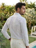 Men's 100% Cotton Fabric Full Sleeve White Casual Grey Striped Shirt