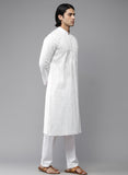 Men White Geometric Embroidered Chikankari Pure Cotton Kurta (AP29)