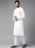 Men White Pure Cotton Chikankari Embroidered Straight Kurta (AP28)