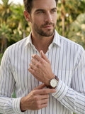 Men's 100% Cotton Fabric Full Sleeve White Casual Grey Striped Shirt
