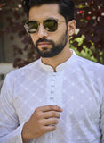 Men White Chikankari Embroidered Straight Kurta (AP30)