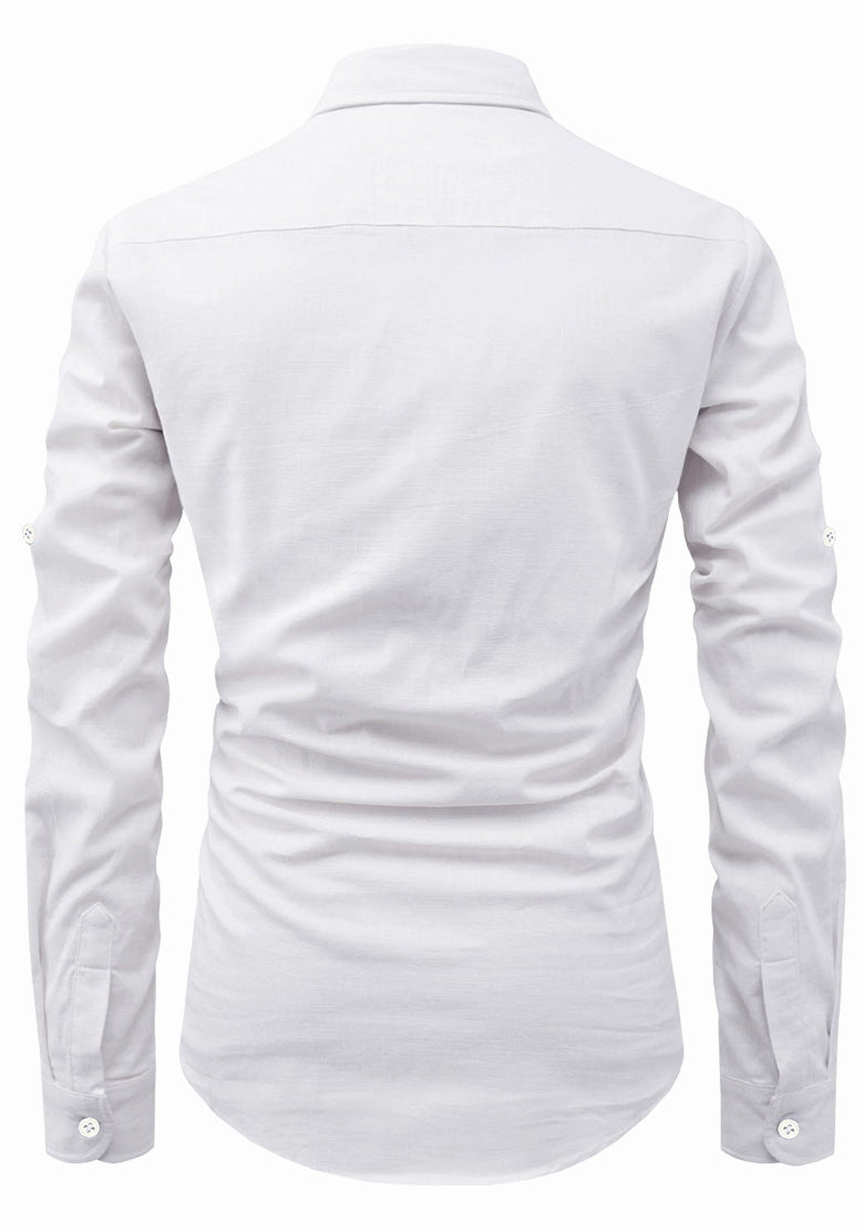 Men's Cotton Fabric Roll Up Sleeve Spread Collar White Kurta – Apektra