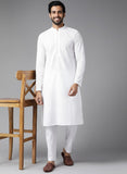 Men White Pure Cotton Chikankari Embroidered Straight Kurta (AP28)