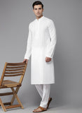 Men White Geometric Embroidered Chikankari Pure Cotton Kurta (AP29)