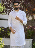 Men White Chikankari Embroidered Straight Kurta (AP30)