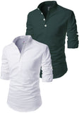 Men's Cotton Blend Fabric Full Sleeve Common White Base Kurta - Pack of 2