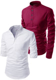 Men's Cotton Blend Fabric Full Sleeve Common White Base Kurta - Pack of 2