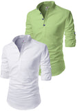 Men's Cotton Blend Fabric Full Sleeve Common White Base Kurta - Pack of 2