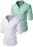 Men's Cotton Blend Fabric Full Sleeve Common White Base Kurta - Pack of 2