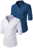 Men's Cotton Blend Fabric Full Sleeve Common White Base Kurta - Pack of 2